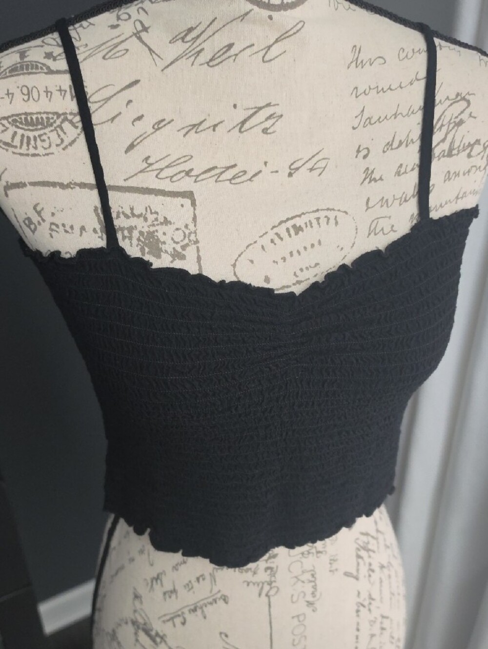 aerie Black Smocked Crop Cami - Picture 2 of 7
